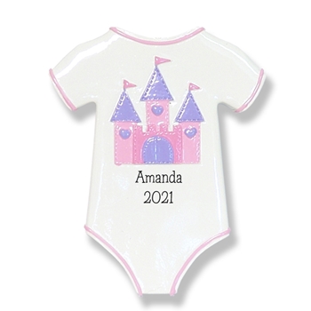 Onesie with Princess Castle for Girl Baby's 1st Christmas Ornament  - RESIN