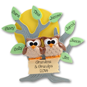 Owl Family of 10<br>Family Grandparents Ornament