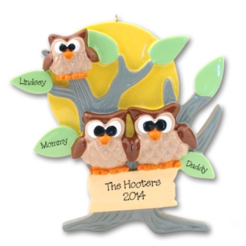 Owl Family of 3<br>Personalized Family Ornament