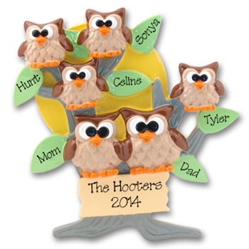 Owl Family of 6<br>Personalized Family Ornament of 6