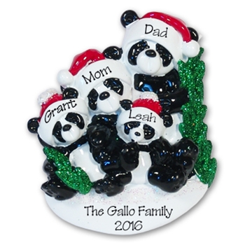 Panda Bear Family of 4<br>RESIN Personalized Family Ornament