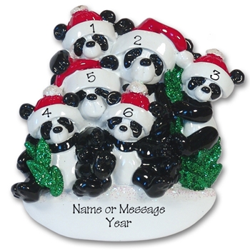 Panda Bear Family of 6 RESIN Personalized Family Ornament