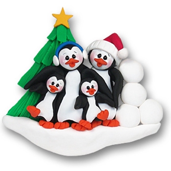 Petey & Polly Penguin Family Ornament of 4