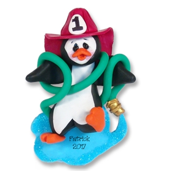 Fireman Petey Penguin Personalized Ornament - Limited Edition