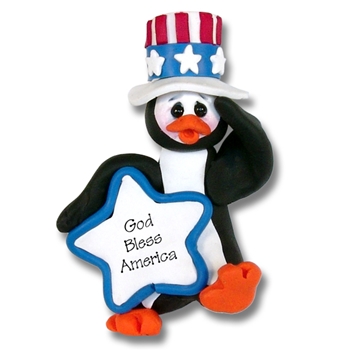 Patriotic Petey Penguin Personalized Christmas Ornament