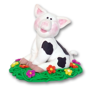 Handmade Polymer Clay Pig with Flowers Figurine