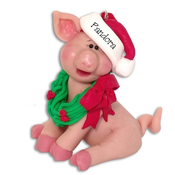 Personalized Pig w/Santa Hat Christmas Ornament