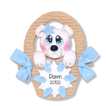 Polar Bear in Basket Handmade Polymer Clay Ornament /. Figurine