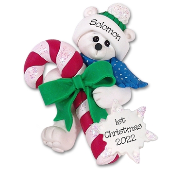 Polar Bear w/Candy Cane Personalized Christmas Ornament