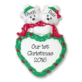 Polar Bear Couple w/Heart Personalized Couples Ornament - RESIN