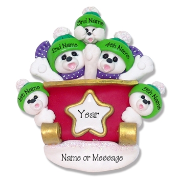 Polar Bear Family of 5 in Sleigh Handmade Polymer Clay- Limited Edition