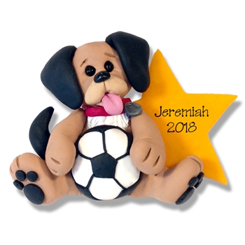 Puppy with Soccer Ball - Handmade Polymer Clay Ornament - Limited Edition