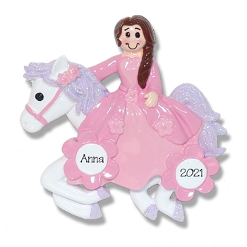 Princess on White Horse Personalized Christmas Ornament - RESIN