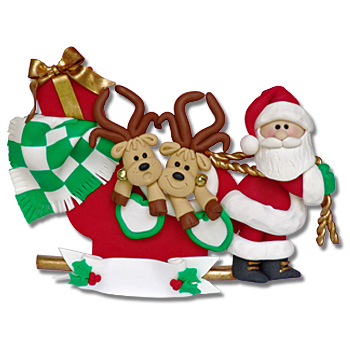 2 Reindeer in Sled<br>Personalized Family Ornament