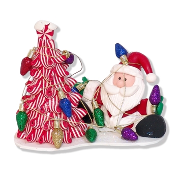 Santa with Peppermint Tree Christmas Figurine