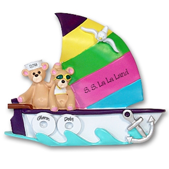 Sailboat w/2 Bears<br>Personalized Family Ornament<br>RESIN