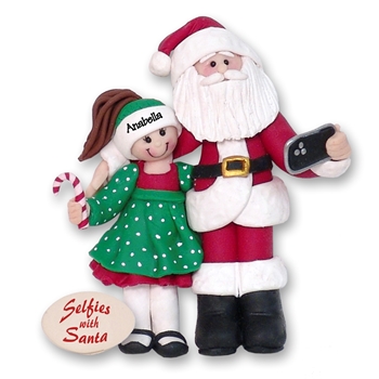 Selfies with Santa / Little Girl & Santa Personalized Christmas Ornament