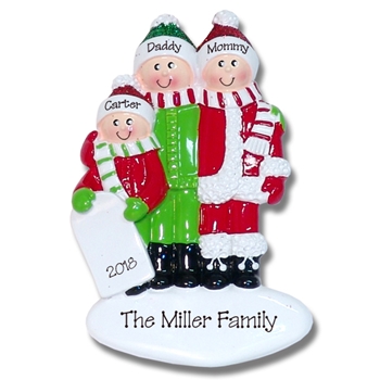 Family Ornament of 3 Fun in the Snow Personalized Christmas Ornament