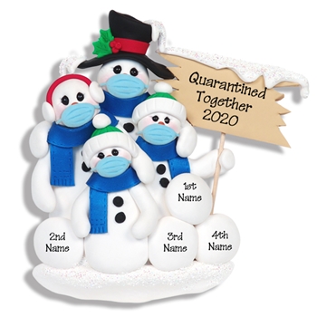 Covid-19 Corona Virus Snowman Family of 4 w/Face Masks Pandemic Ornament