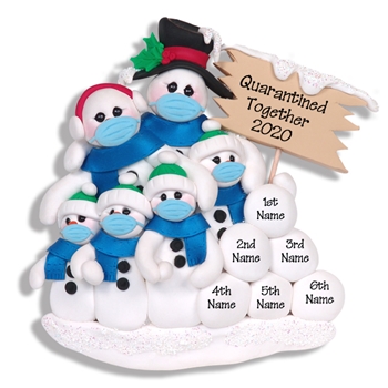 Covid-19 Corona Virus Snowman Family of 6 w/Face Masks Pandemic Ornament