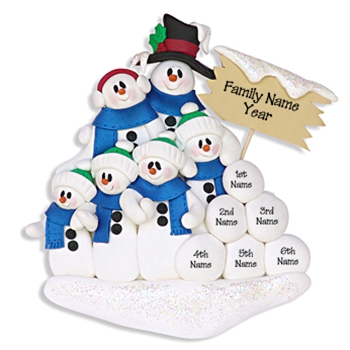 Snowman Family of 6 Personalized Family Ornament