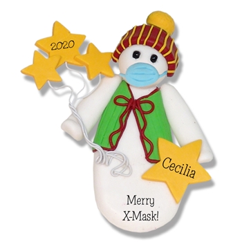 Covid-19 Snowman w/Stars & Face Mask Pandemic Coronavirus Personalized Ornament - ON SALE!