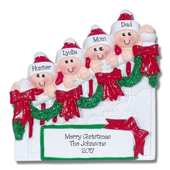 Family of 4 on Staircase Personalized Family Ornament