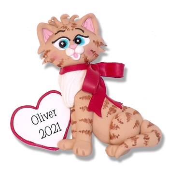 Orange Tabby Kitty Cat  with Heart Personalized Cat Ornament - Limited Edition