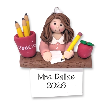 Female TEACHER Handmade Polymer Clay Personalized Christmas Ornament