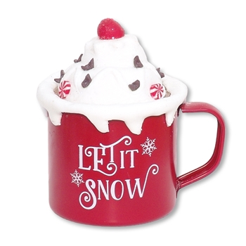 Tin Coffee Cup of Hot Chocolate with "Let it Snow"