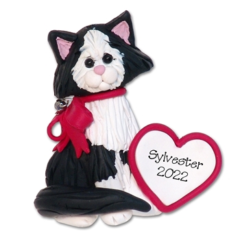 Tuxedo KITTY CAT with Heart Handmade Polymer Clay