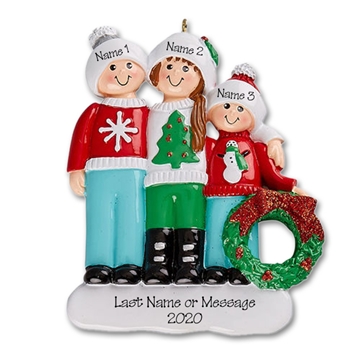 Ugly Sweater Family of 3 Personalized Christmas Ornament - RESIN