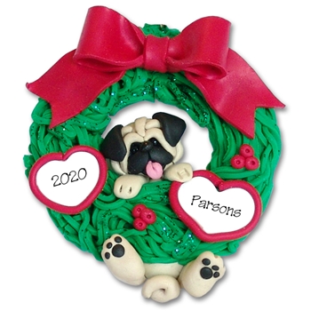 Pug Hanging in Wreath Personalized Dog Ornament - Limited Edition