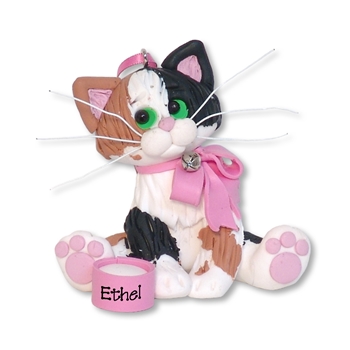 Calico  KITTY CAT HANDMADE Polymer Clay Personalized Christmas Ornament - Limited Edition