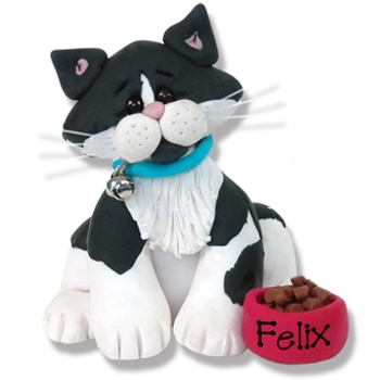 "Felix" Black & White Tuxedo Kitty Cat Personalized Christmas Ornament