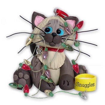 Siamese / Himalayan KITTY CAT HANDMADE Polymer Clay Personalized Christmas Ornament -With Christmas Lights