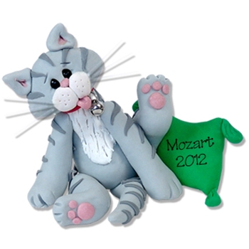 "Mozart" Gray Tabby Kitty Cat Personalized Christmas Ornament